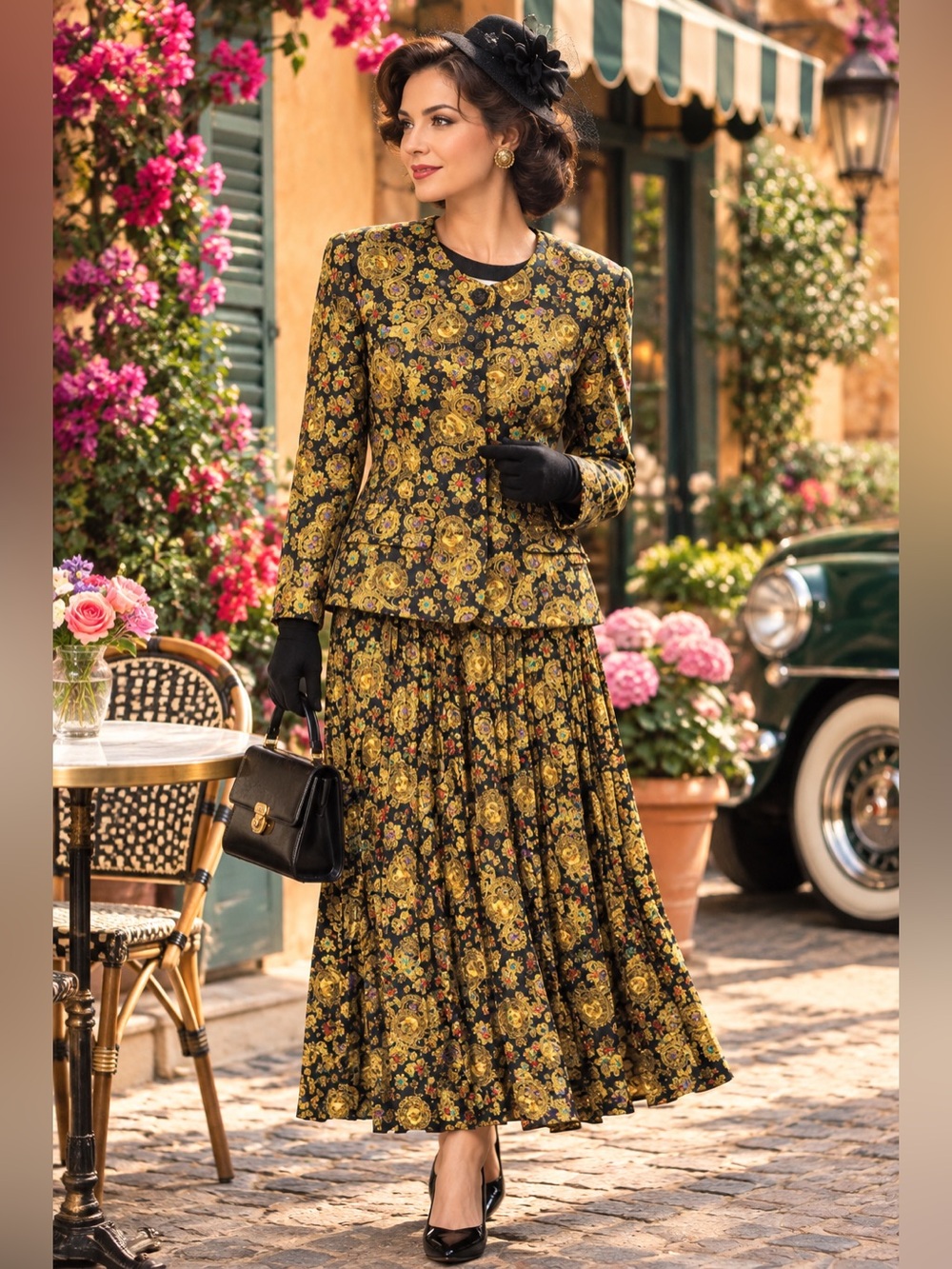 Vintage Gold Floral Skirt Set